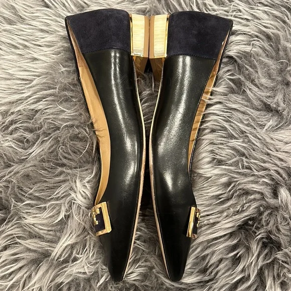 Tory Burch Black and Navy Flats with Gold Accent - Picture 6 of 7